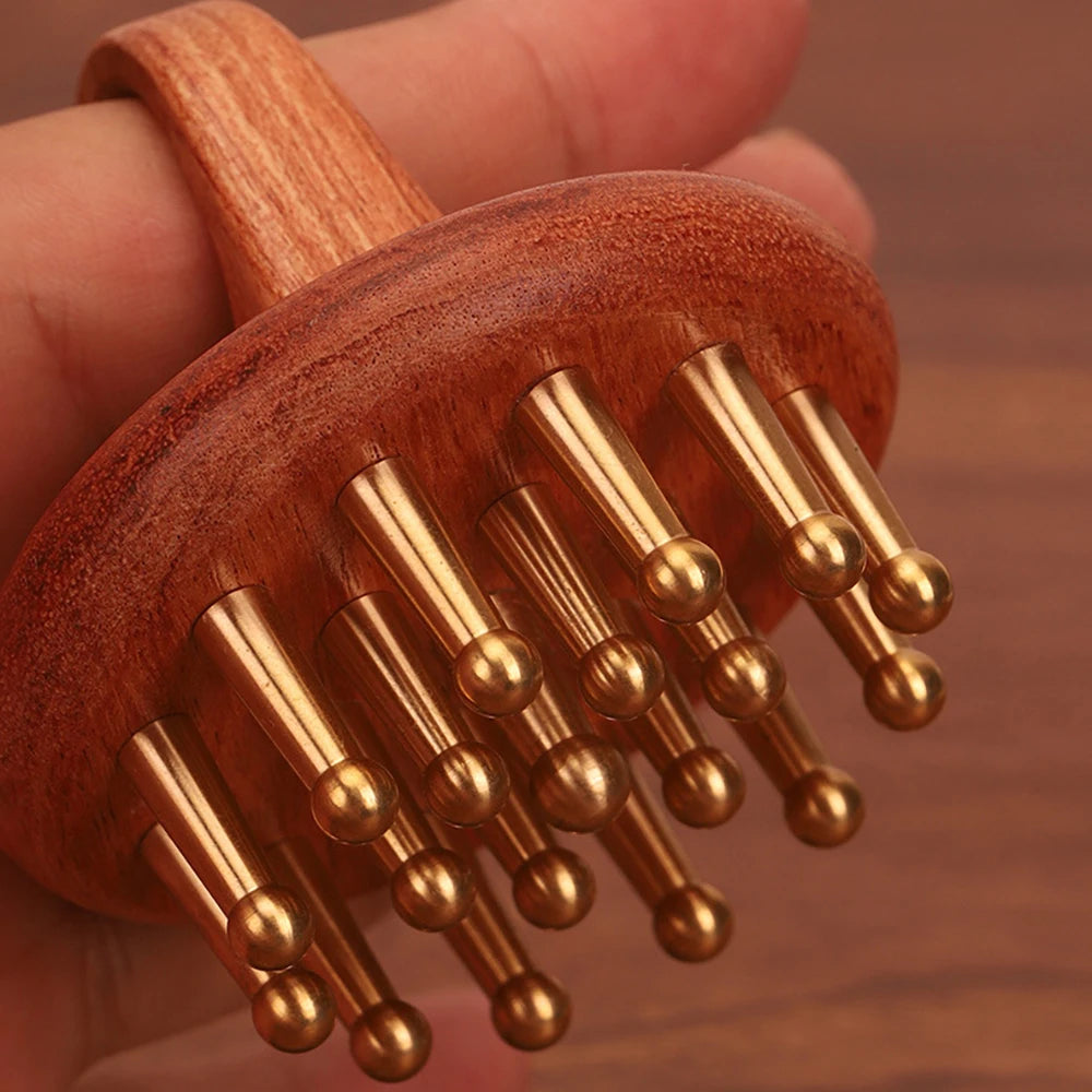 Copper Wood Head Meridian Gua Sha Massage Comb Tool