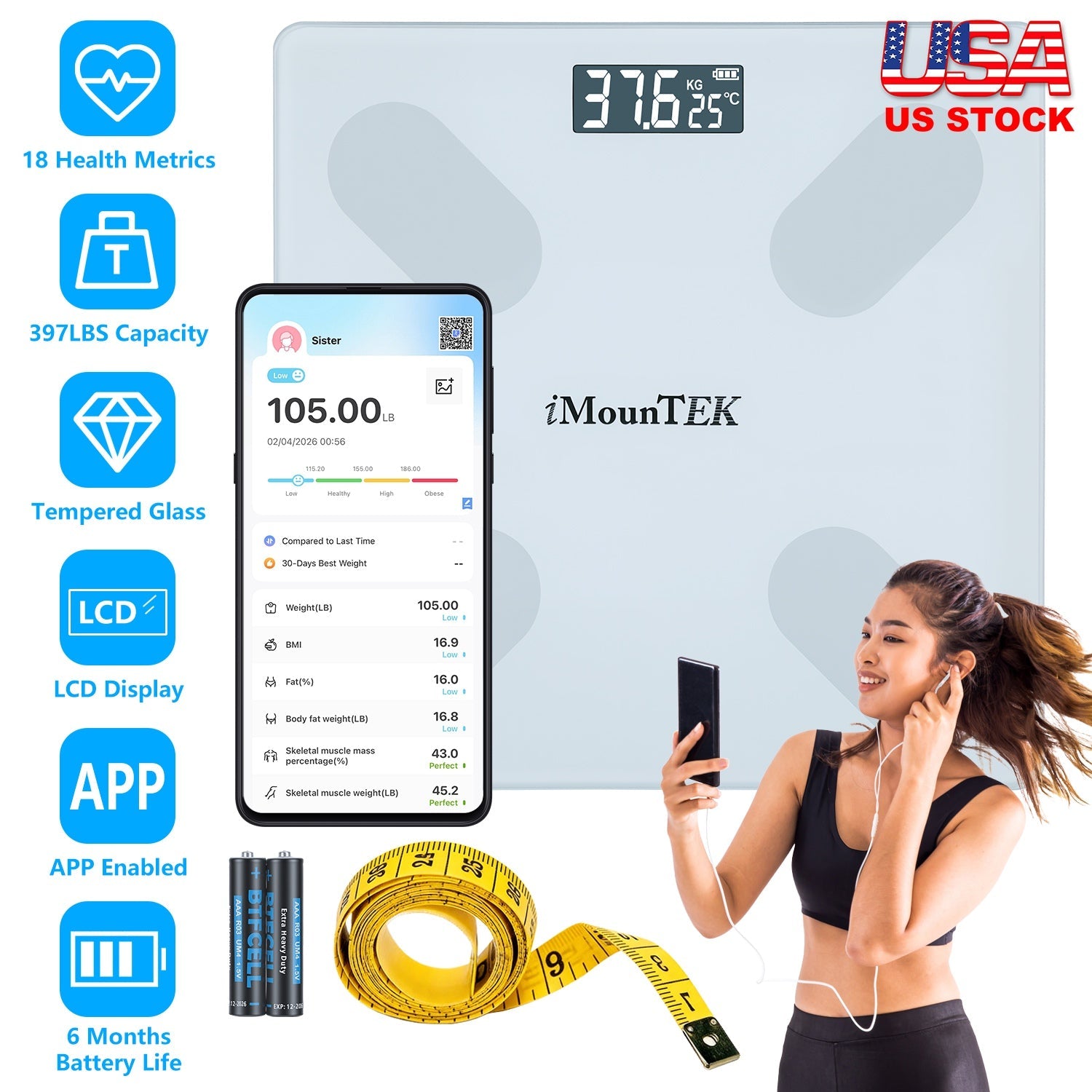 Smart BMI Body Weight Scale with App Sync