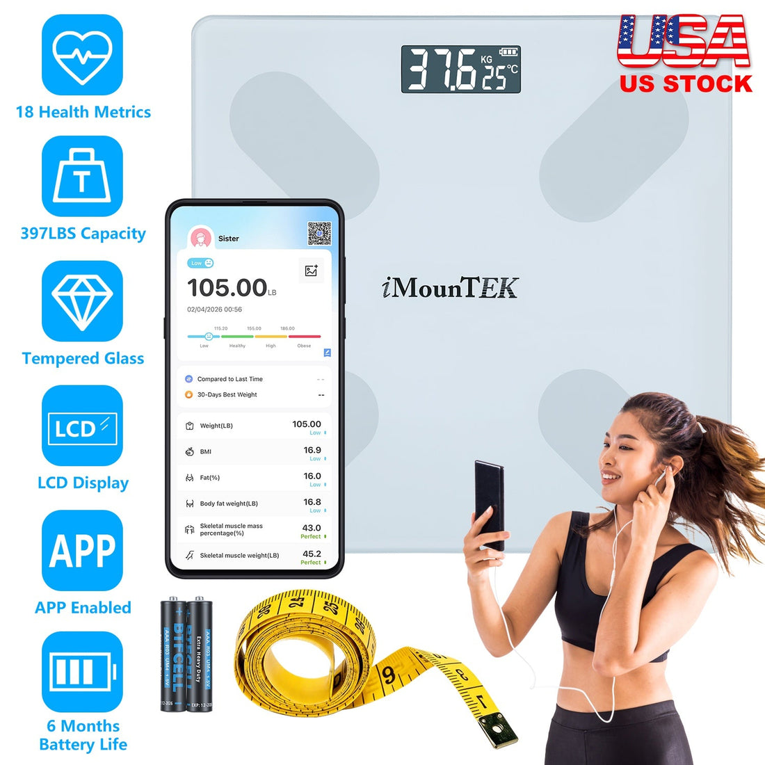 Smart BMI Body Weight Scale with App Sync