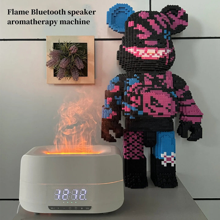Bluetooth Flame Humidifier Speaker with Clock and Atmosphere Light