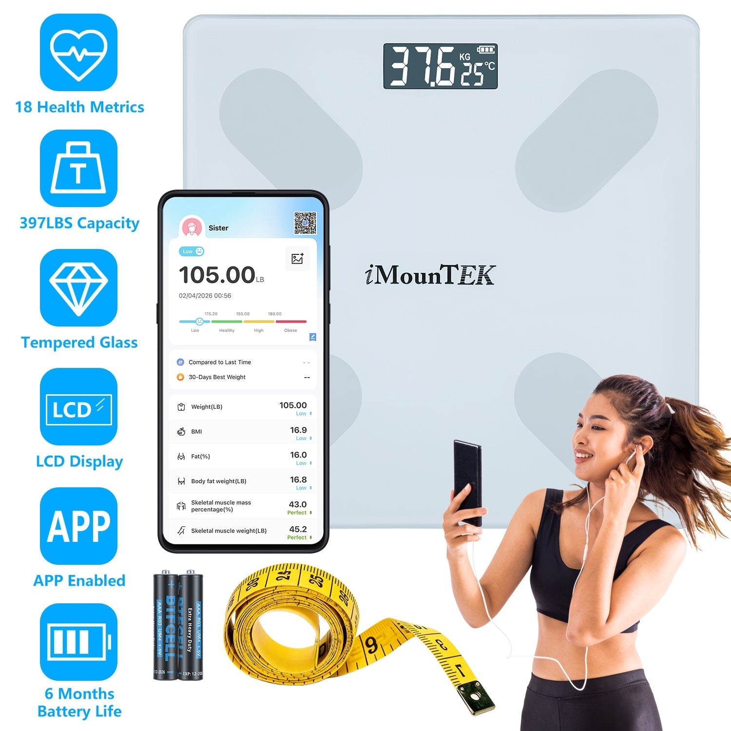 Smart BMI Body Weight Scale with App Sync