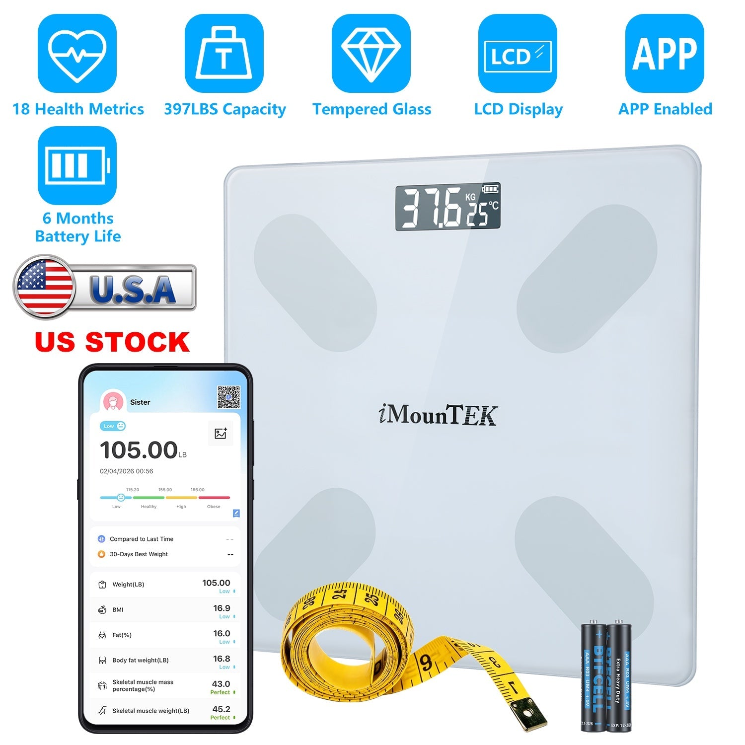 Smart BMI Body Weight Scale with App Sync