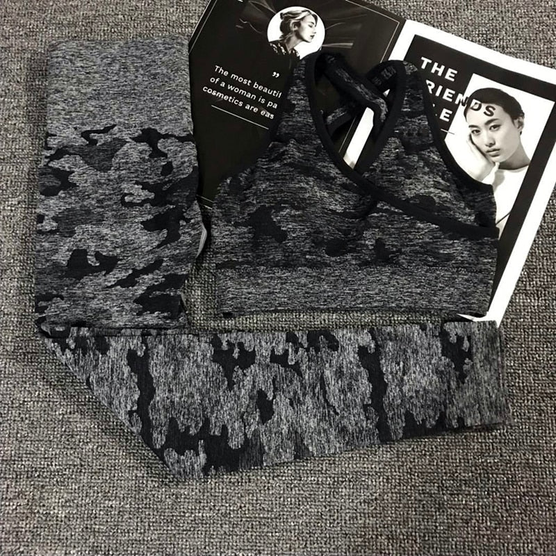 2PCS Camouflage Yoga Fitness Leggings and Sports Bra Set