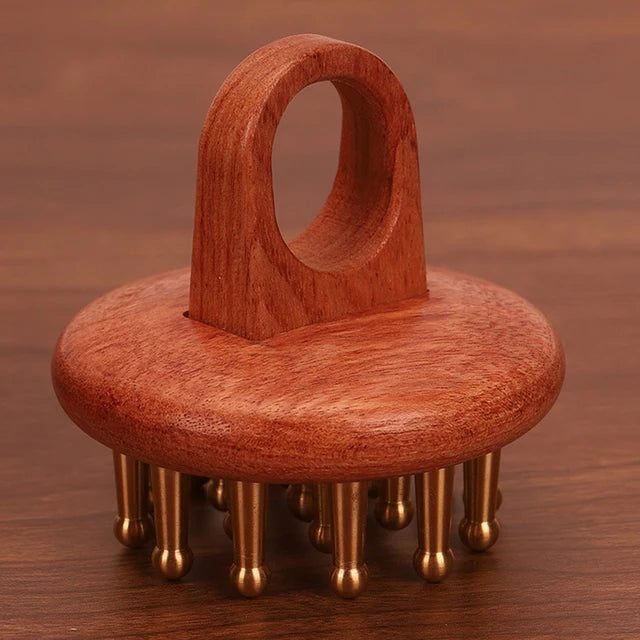 Copper Wood Head Meridian Gua Sha Massage Comb Tool