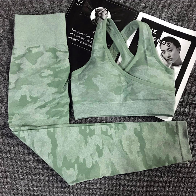 2PCS Camouflage Yoga Fitness Leggings and Sports Bra Set