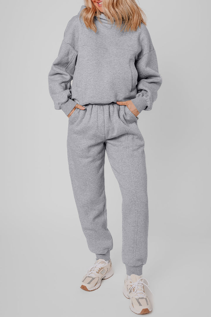Gray Exposed Seams Hoodie and Joggers Activewear Set