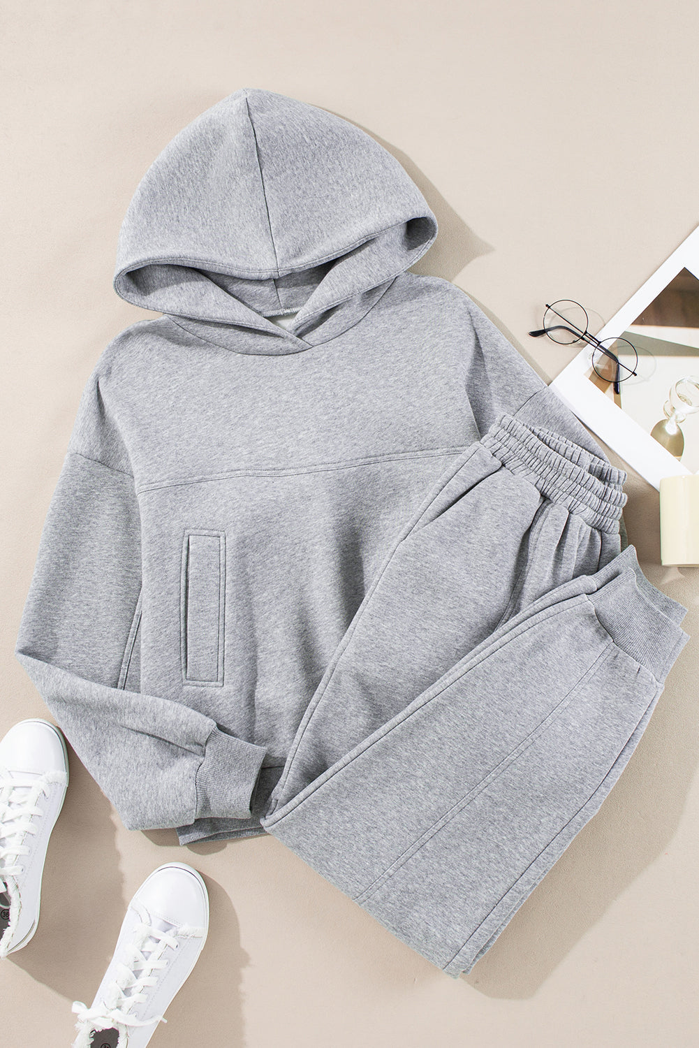 Gray Exposed Seams Hoodie and Joggers Activewear Set