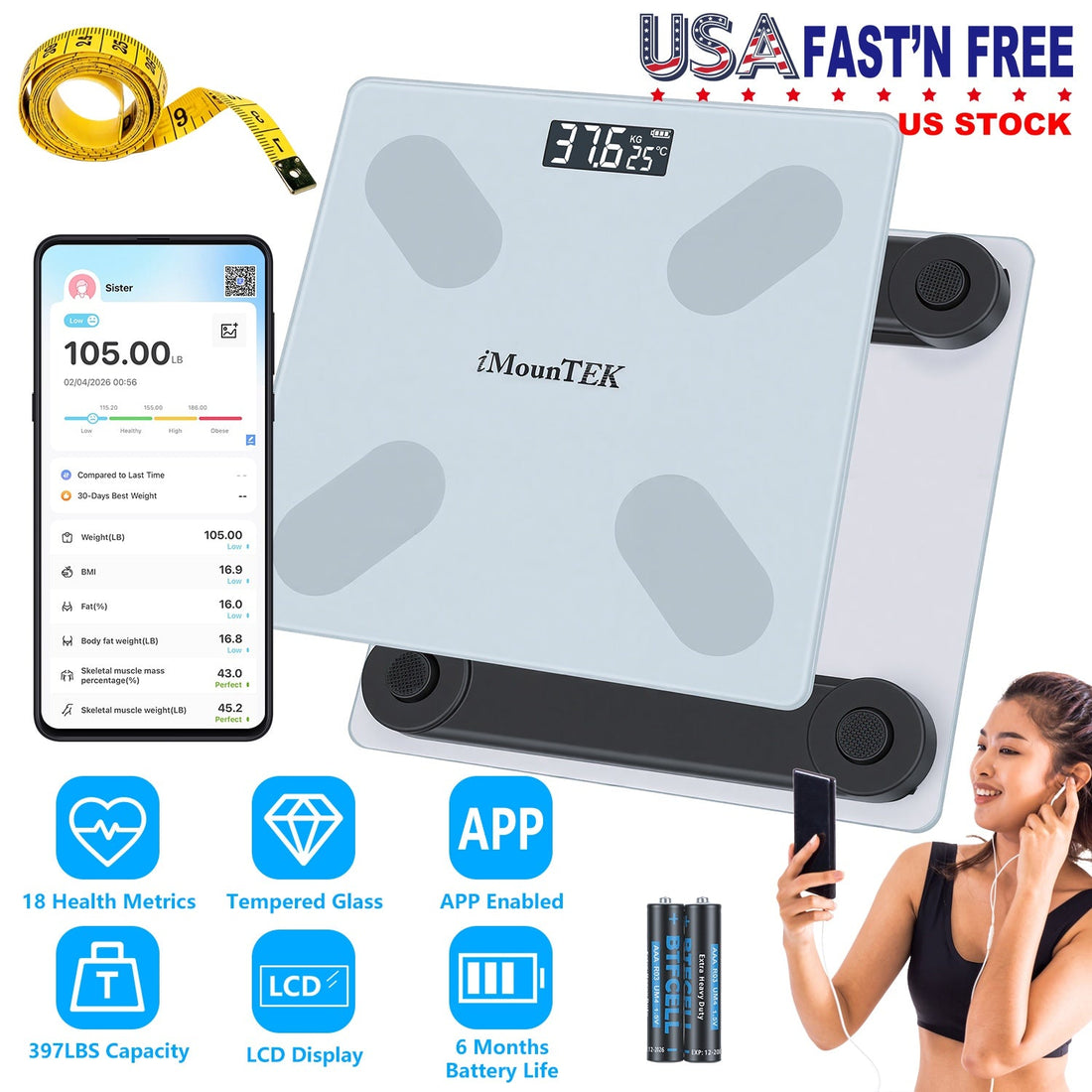 Smart BMI Body Weight Scale with App Sync