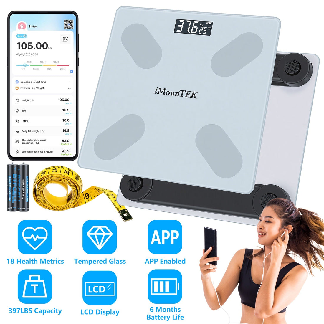 Smart BMI Body Weight Scale with App Sync