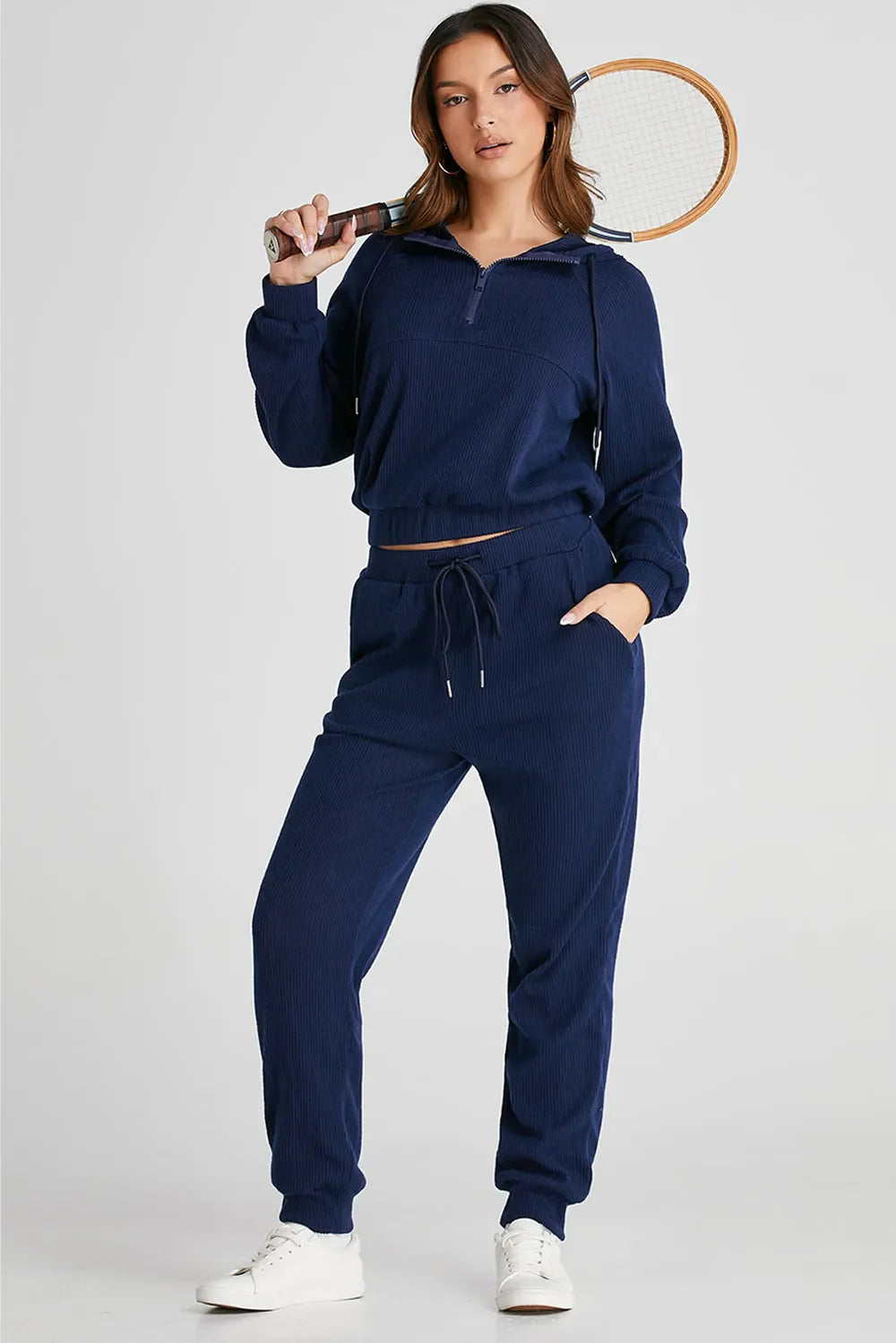 Drawstring Half Zip Hoodie and Joggers Activewear Set