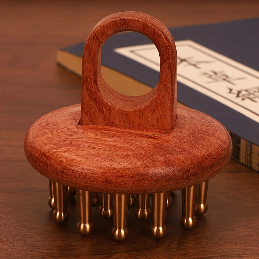 Copper Wood Head Meridian Gua Sha Massage Comb Tool