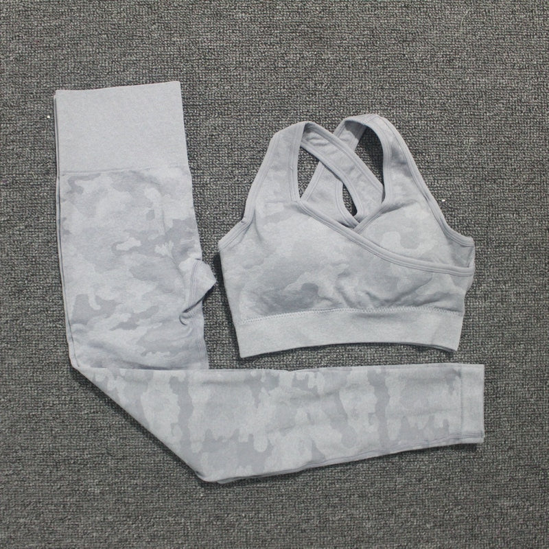 2PCS Camouflage Yoga Fitness Leggings and Sports Bra Set