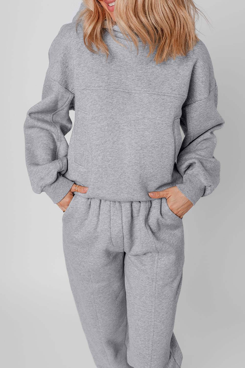 Gray Exposed Seams Hoodie and Joggers Activewear Set