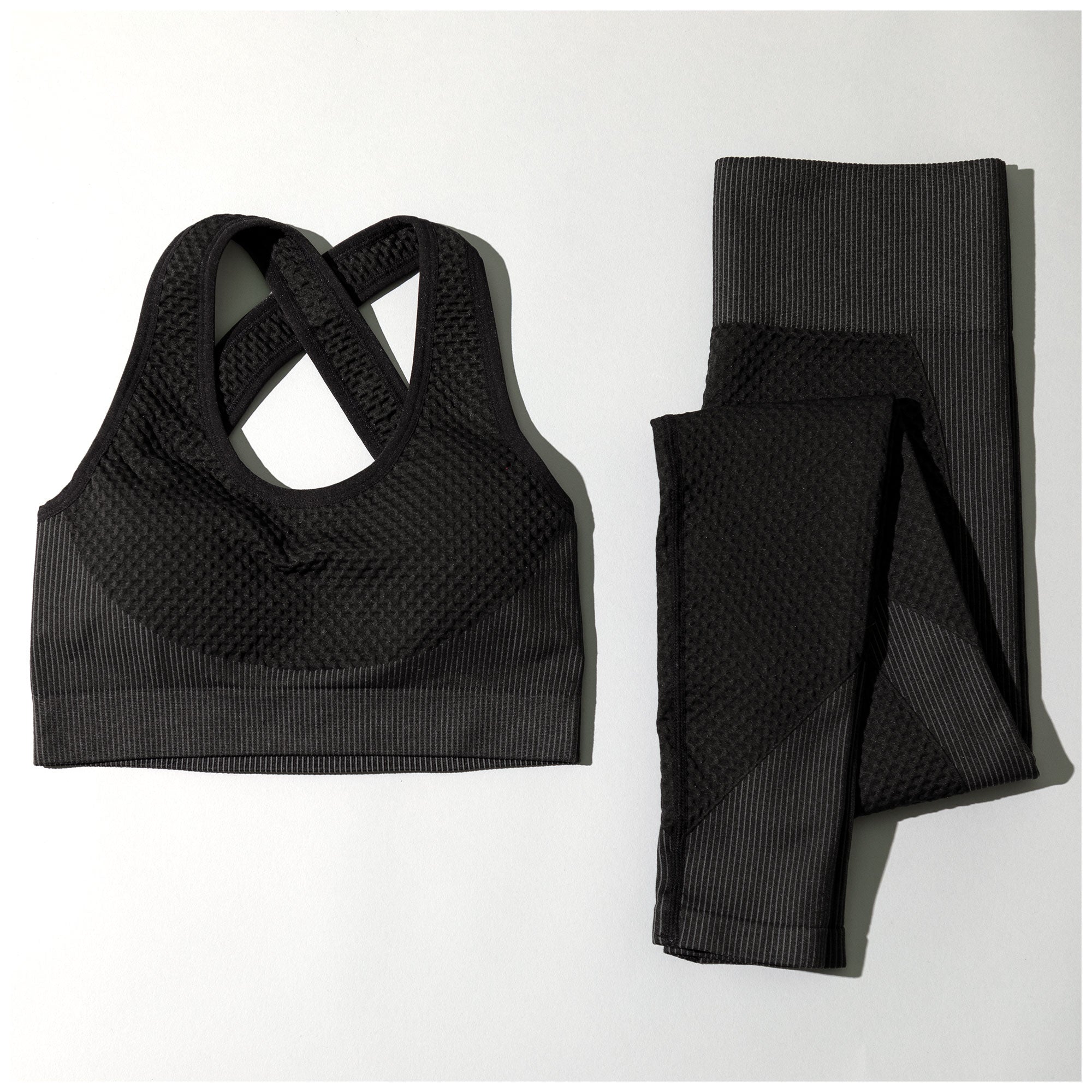 Textured Leggings and Sports Bra Activewear Set
