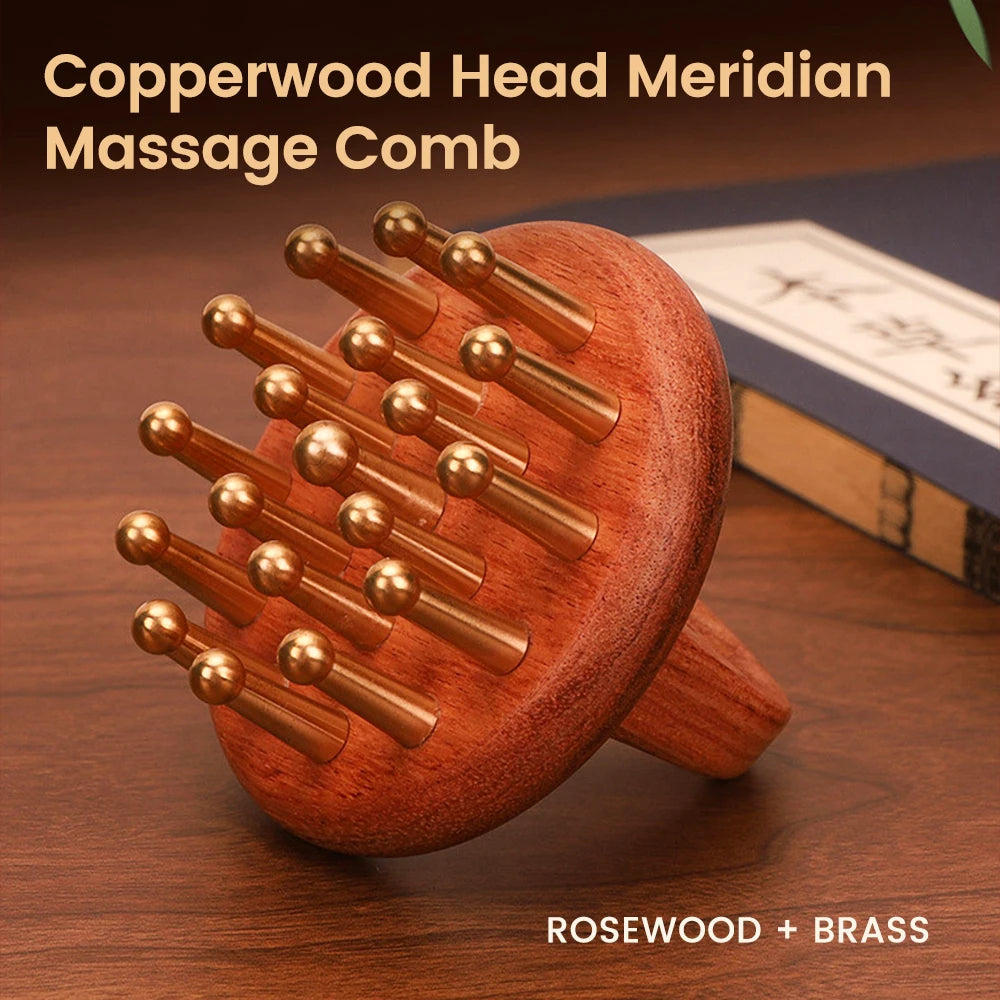 Copper Wood Head Meridian Gua Sha Massage Comb Tool