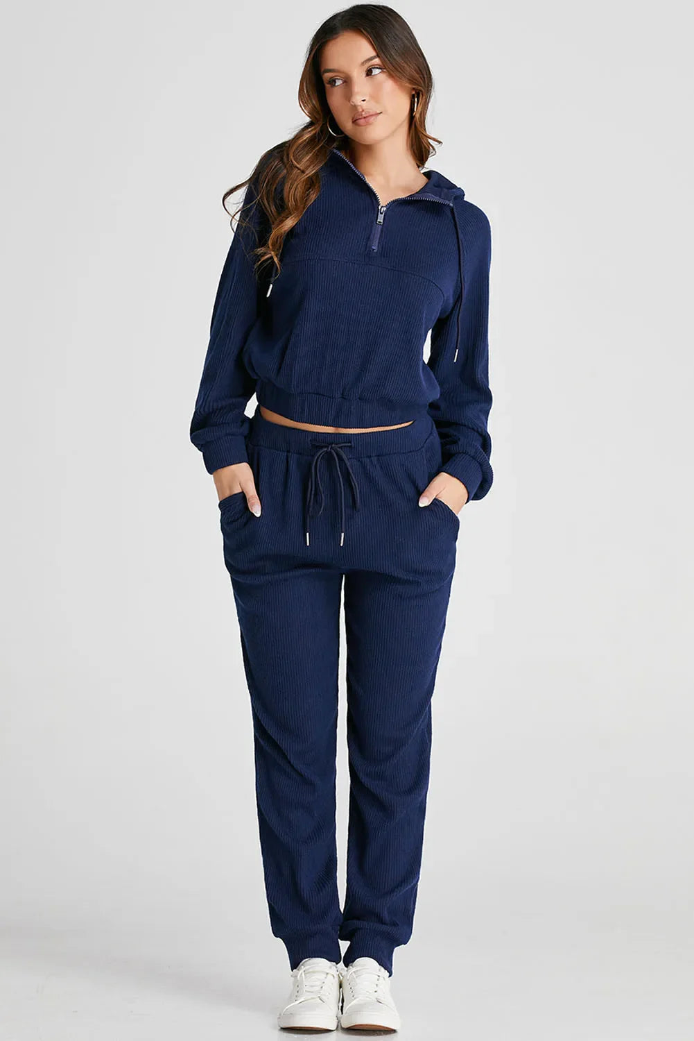 Drawstring Half Zip Hoodie and Joggers Activewear Set