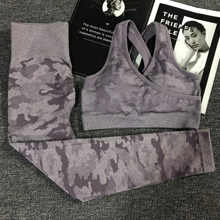 2PCS Camouflage Yoga Fitness Leggings and Sports Bra Set