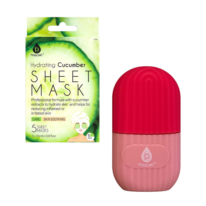 Ice Cube Facial Roller Massager & Hydrating Cucumber Sheet Masks – Your Ultimate Skincare Refresh Kit