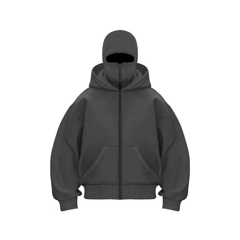 Sports Hoodie with Built-In Mask Fleece Zip-Up Sweatshirt