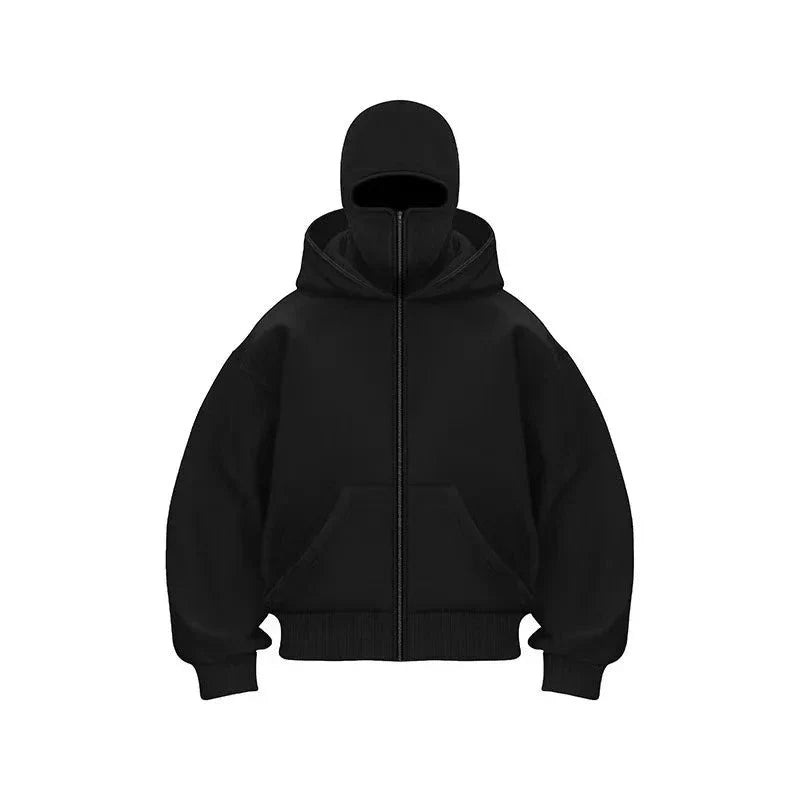 Sports Hoodie with Built-In Mask Fleece Zip-Up Sweatshirt
