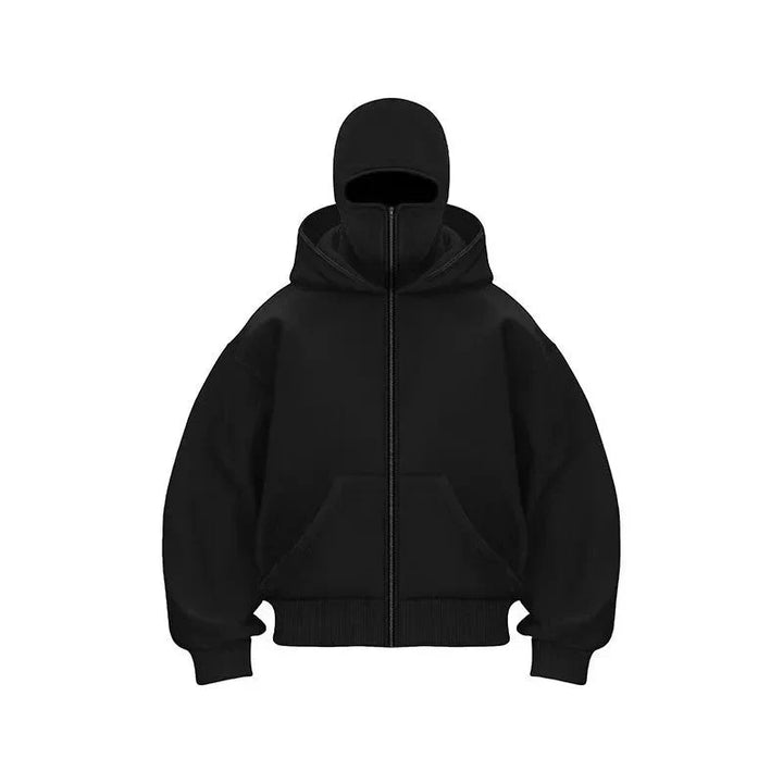 Sports Hoodie with Built-In Mask Fleece Zip-Up Sweatshirt