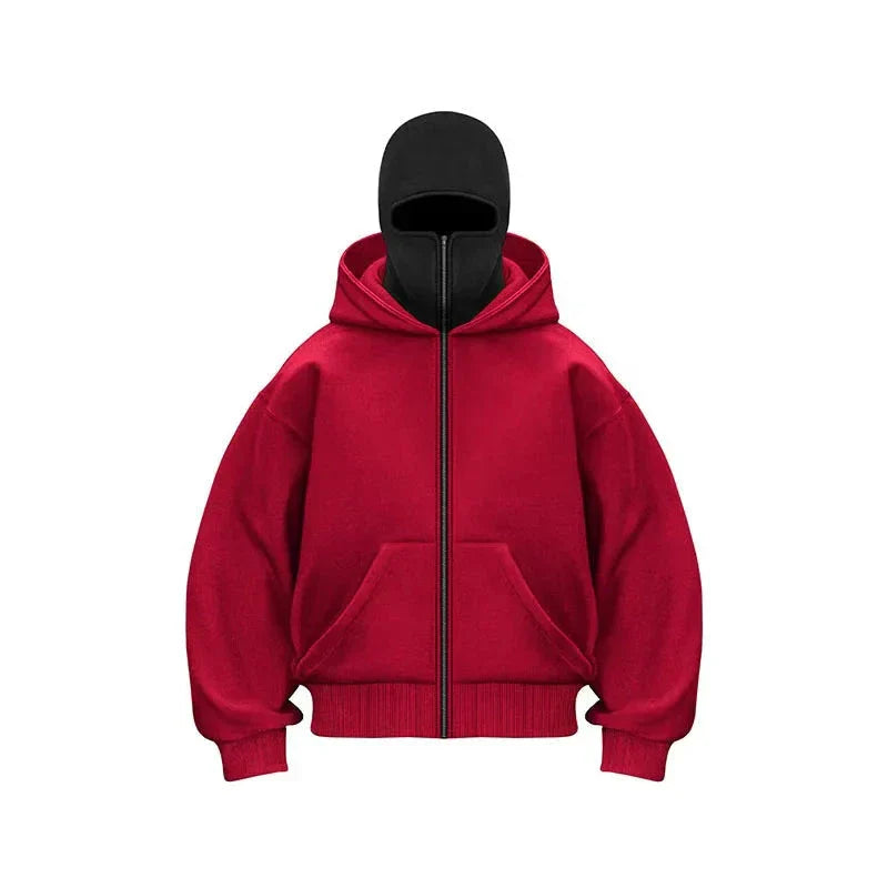 Sports Hoodie with Built-In Mask Fleece Zip-Up Sweatshirt