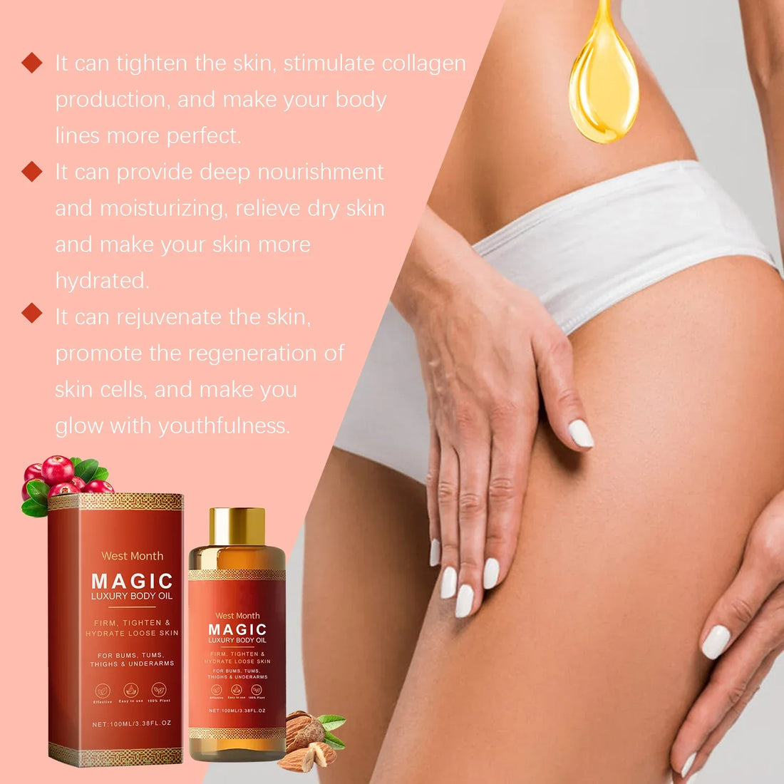 Lifting Firming Body Oil 100ml – Skin Tightening & Hydrating Body Oil for Abdomen, Thighs & Buttocks | Anti Sagging Moisturizing Oil for Smoother Skin