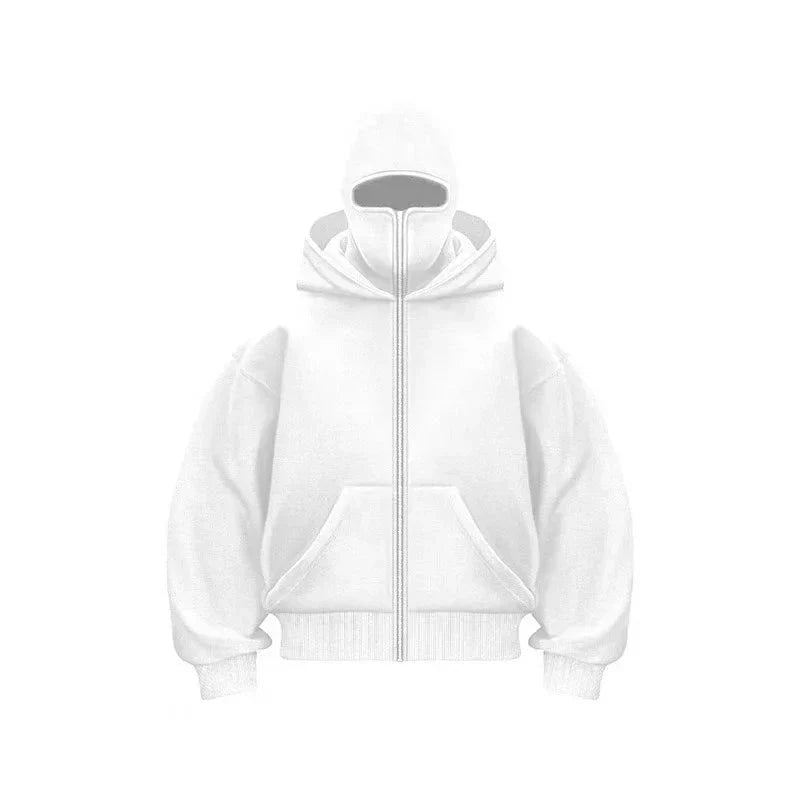 Sports Hoodie with Built-In Mask Fleece Zip-Up Sweatshirt