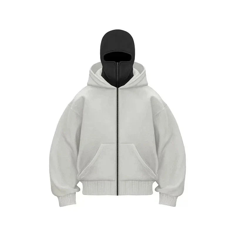 Sports Hoodie with Built-In Mask Fleece Zip-Up Sweatshirt