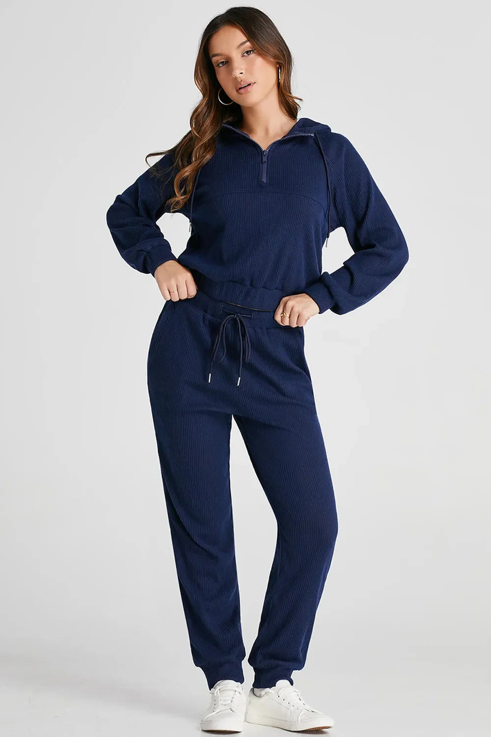 Drawstring Half Zip Hoodie and Joggers Activewear Set