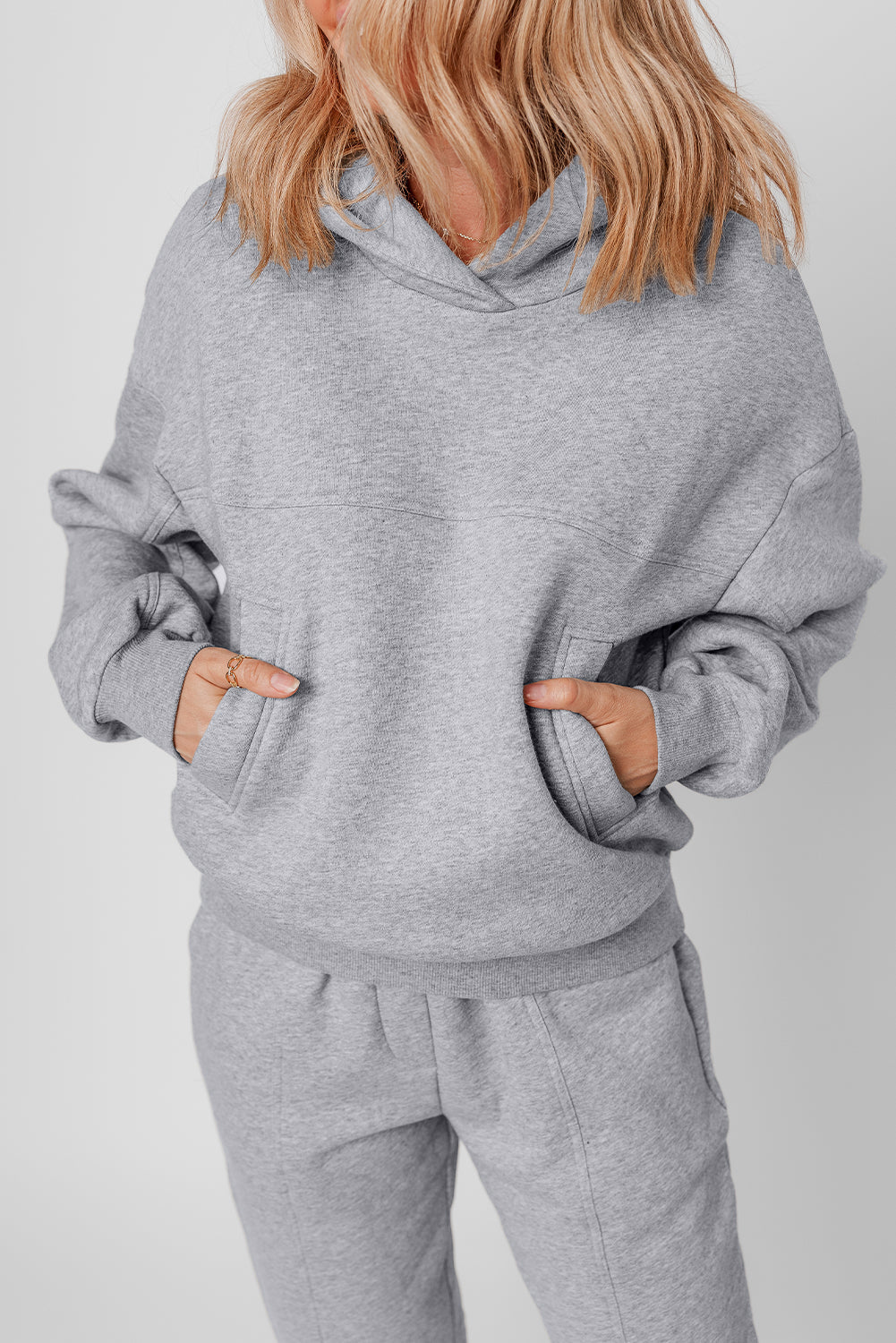 Gray Exposed Seams Hoodie and Joggers Activewear Set