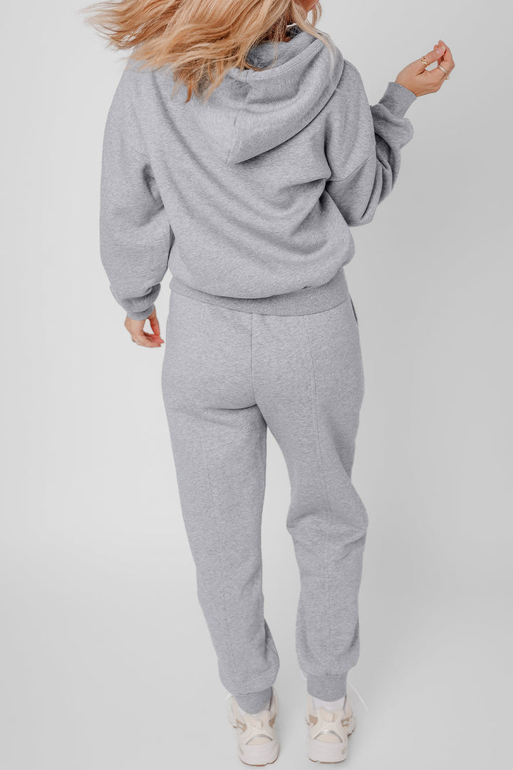 Gray Exposed Seams Hoodie and Joggers Activewear Set